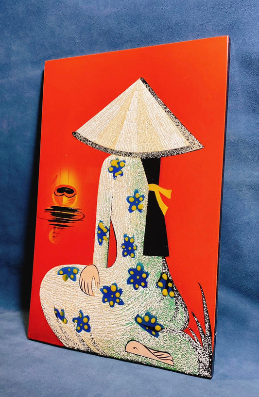 Vietnamese Lacquer Eggshell Art Woman Ao Dai Dress Home Decor