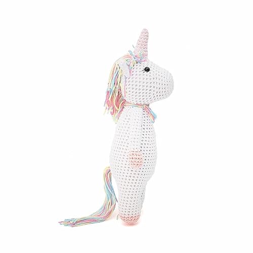 White Unicorn with Rainbow Mane Handmade Amigurumi Stuffed Knit Crochet Doll VAC