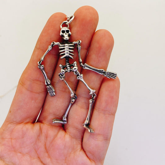 Gothic Skeleton with Moving Arms and Legs Silver Finish Pewter Pendant Necklace
