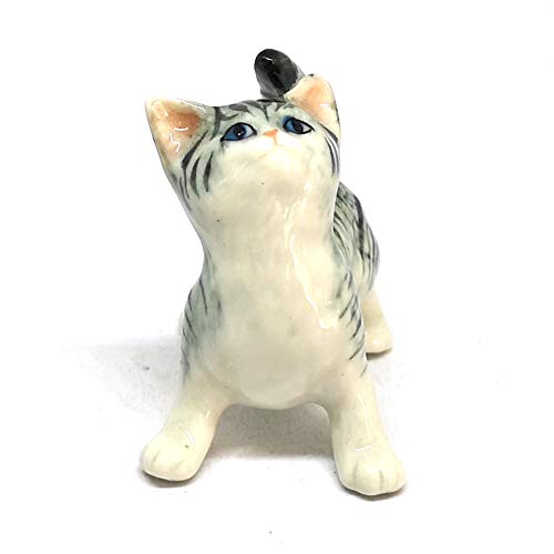 Porcelain Fat Baby Tabby Kitten Cat Figurine Gray Handmade Ceramic Miniatures Decor Collectibles