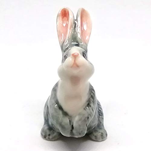 Porcelain Rabbit Bunny Figurine Gray Hand Painted Ceramic Miniature Collectible