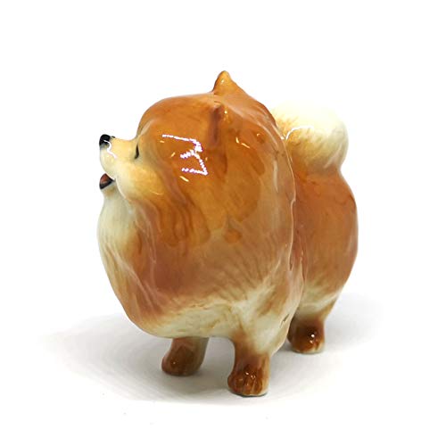 ZOOCRAFT Ceramic Miniatures Figurine Pomeranian Dogs Statue Standing Brown Pets Lovers Collectible