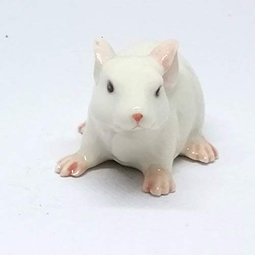 Ceramic Mouse Rat Figurine White Animal Hand Painted Porcelain Collectible Decor
