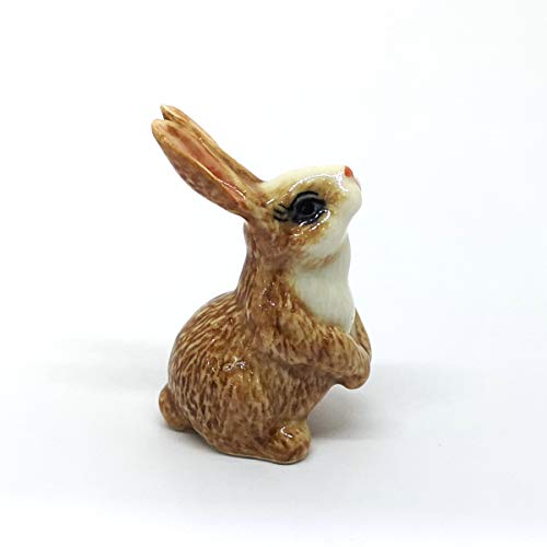 Porcelain Rabbit Bunny Figurine Brown Hand Painted Ceramic Miniature Terrarium Decor