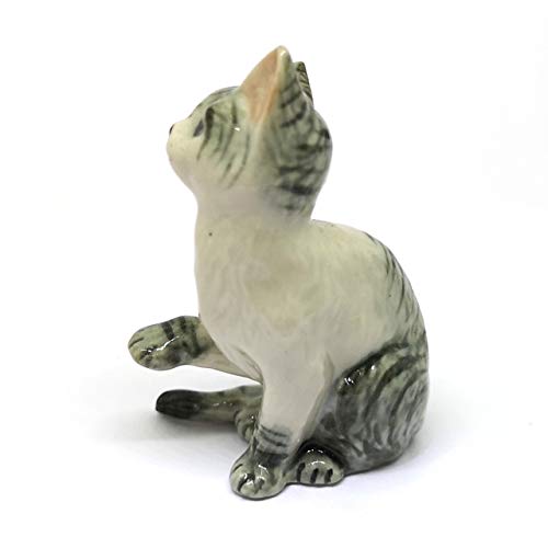 ZOOCRAFT Collectible Ceramic Tabby Cat Figurine Gray Collectible Dollhouse Miniatures Gift for Cat Lovers