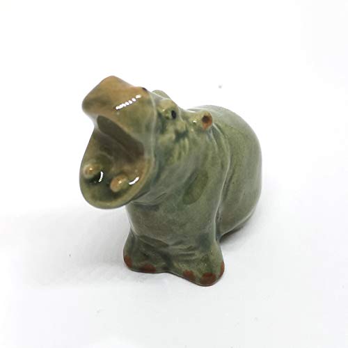 ZOOCRAFT Ceramic Hippo Figurine Sitting Hand Painted Porcelain Terrarium Garden Decor Collectibles