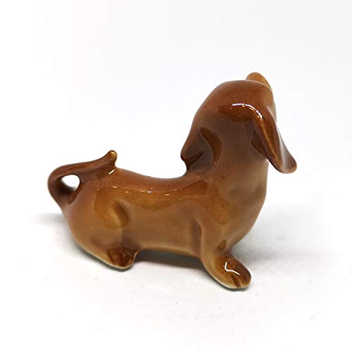 Dachshund Dog Figurine Brown Ceramic Animals Hand Painted Porcelain Miniatures Collectible
