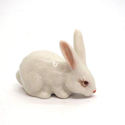 White Rabbit Bunny Figurine Hand Painted Ceramic Miniature Collectible Terrarium Decor
