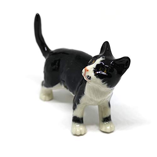 Porcelain Black Cat Figurine Handmade Dollhouse Miniatures Ceramic Pottery