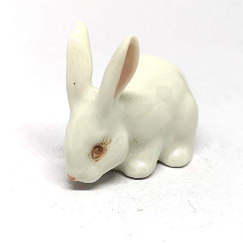 White Rabbit Bunny Figurine Hand Painted Ceramic Miniature Collectible Terrarium Decor