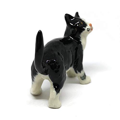 Porcelain Black Cat Figurine Handmade Dollhouse Miniatures Ceramic Pottery