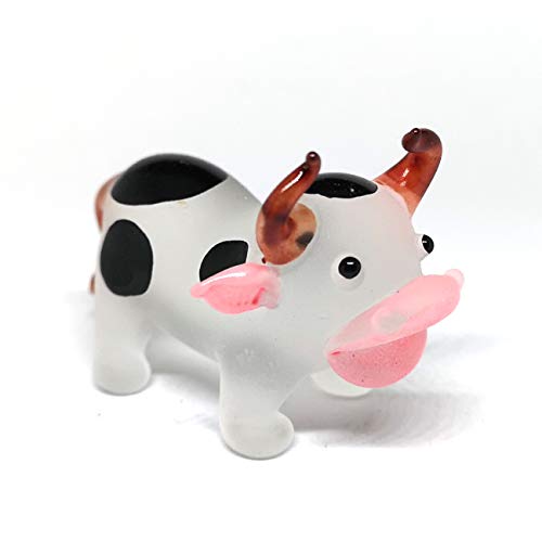 Hand Blown Glass Cow Figurine Black Farm Animal DIY Craft Collectible Home Decor