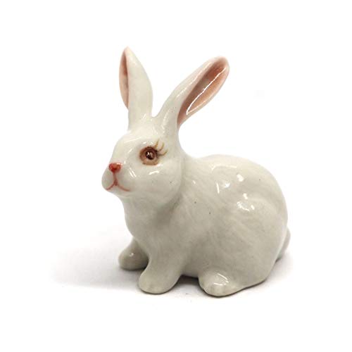 Porcelain Rabbit Bunny Figurine White Hand Painted Ceramic Miniature Collectible