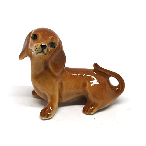 Dachshund Dog Figurine Brown Ceramic Animals Hand Painted Porcelain Miniatures Collectible