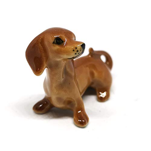 Dachshund Dog Figurine Brown Ceramic Animals Hand Painted Porcelain Miniatures Collectible