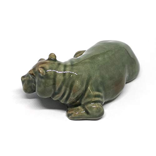 Ceramic Hippo Figurine Hand Painted Porcelain Terrarium Garden Decor Collectibles