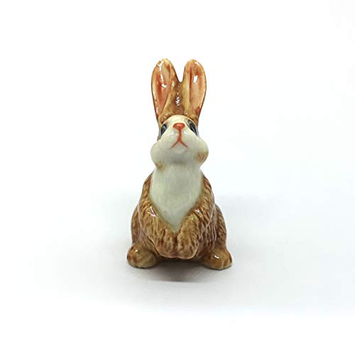 Porcelain Rabbit Bunny Figurine Brown Hand Painted Ceramic Miniature Terrarium Decor