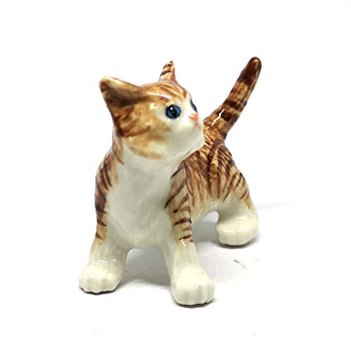 Handmade Dollhouse Miniatures Ceramic Porcelain Brown Cat Pet Lovers Gifts