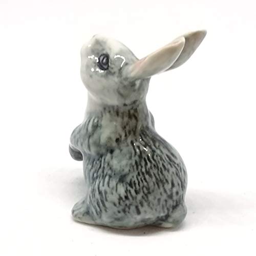 Porcelain Rabbit Bunny Figurine Gray Hand Painted Ceramic Miniature Collectible
