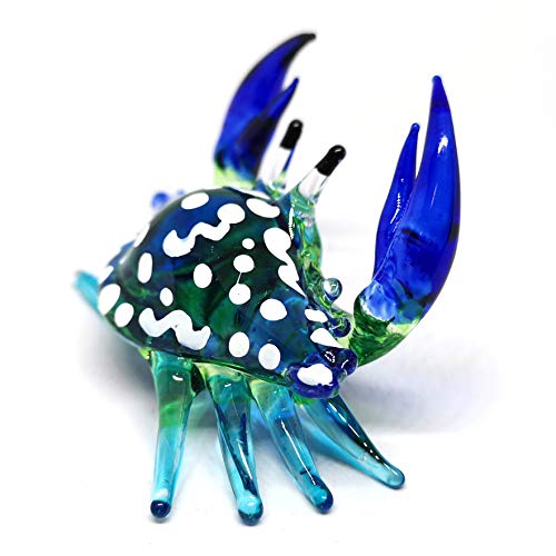 Glass Animals Crab Figurine Blue Hand Blown Painted Art Miniature Coastal Decor Style Spirit Animals