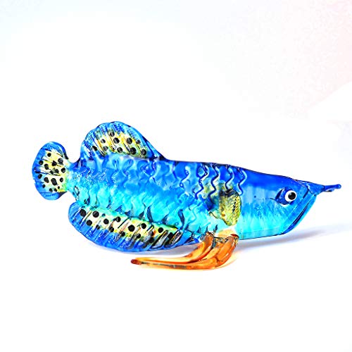 Tropical Glass Arowana Fish Figurine Blue Hand Blown Lampwork Collectible Miniature Aquarium Decor