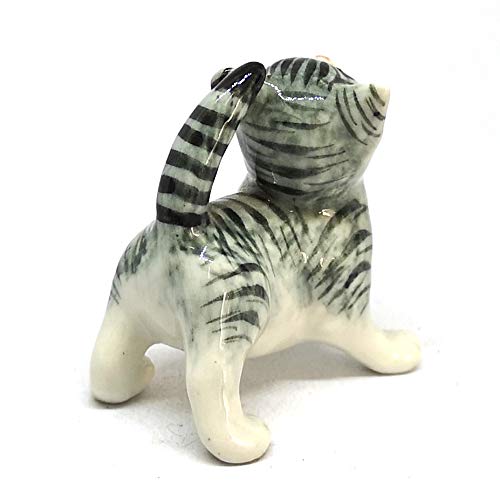 Porcelain Fat Baby Tabby Kitten Cat Figurine Gray Handmade Ceramic Miniatures Decor Collectibles