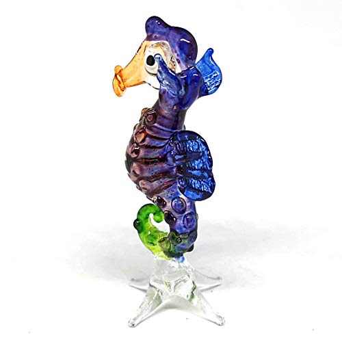 Blown Glass Seahorse Figurine Purple Collectible Miniature Aquarium Home Decor