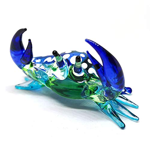 Glass Animals Crab Figurine Blue Hand Blown Painted Art Miniature Coastal Decor Style Spirit Animals