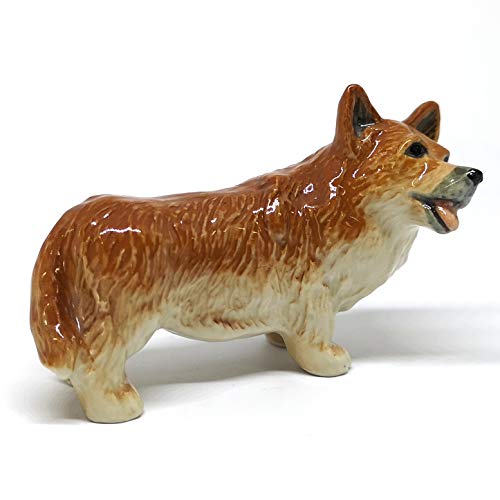 Corgi Dog Ceramic Figurine Funny Standing Hand Painted Porcelain Gift Collectible