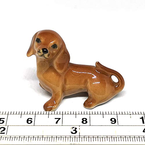 Dachshund Dog Figurine Brown Ceramic Animals Hand Painted Porcelain Miniatures Collectible