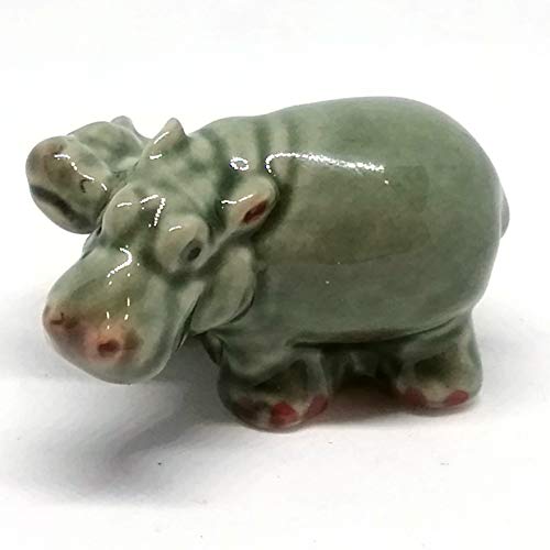 Ceramic Hippo Figurine Mom and Baby Hand Painted Porcelain Terrarium Garden Decor Collectibles