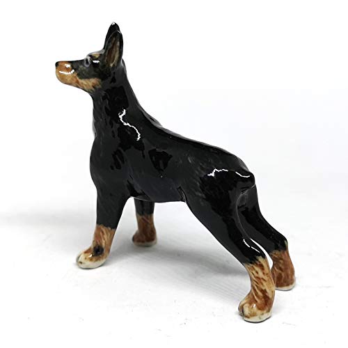 Ceramic Doberman Pinscher Dog Figurine Hand Painted Miniature Collectible Statue Standing