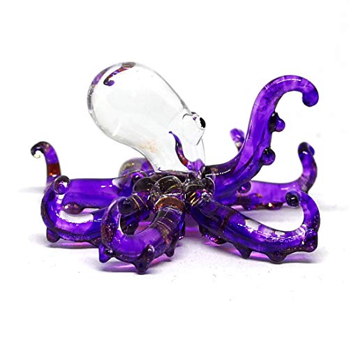 Glass Sea Octopus Figurine Miniature Hand Blown Purple Coastal Style Home Decor Gift Collectible