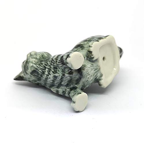 Collectible Ceramic Gray Tabby Cat Figurine Hand Painted Porcelain Statue Home Decoration Gifts Pet Lovers