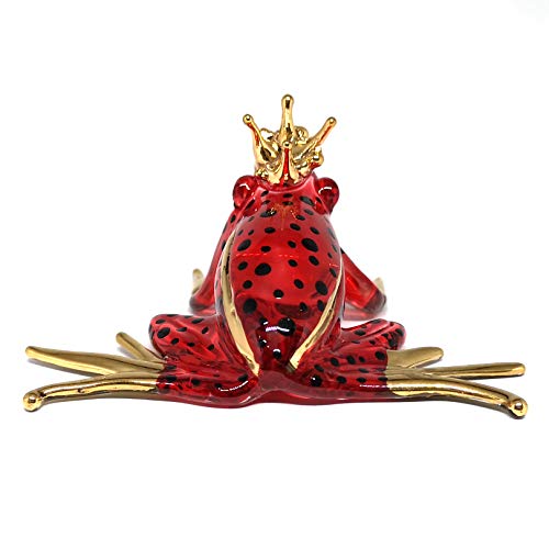 Prince Frog Glass Figurines Collectibles Red Hand Blown Painted Art Animals Miniature Garden Decor Statue Animal