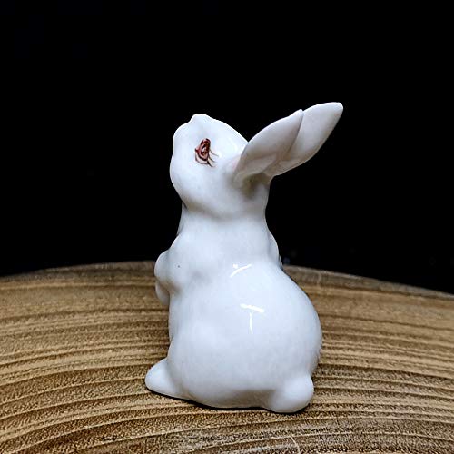Porcelain Rabbit Bunny Figurine White Hand Painted Ceramic Miniature Terrarium Decor