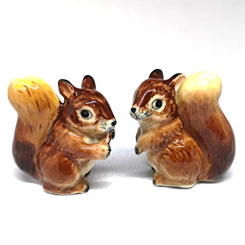 Set of 2 Squirrel Figurine Ceramic Gift Collectibles Hand Painted Terrarium Garden Decor Set of 2