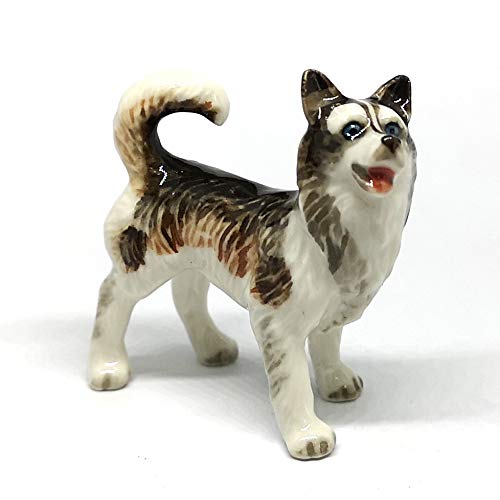 Cute Alaskan Dog Figurine Ceramic Craft Miniatures Animal Collectible Standing