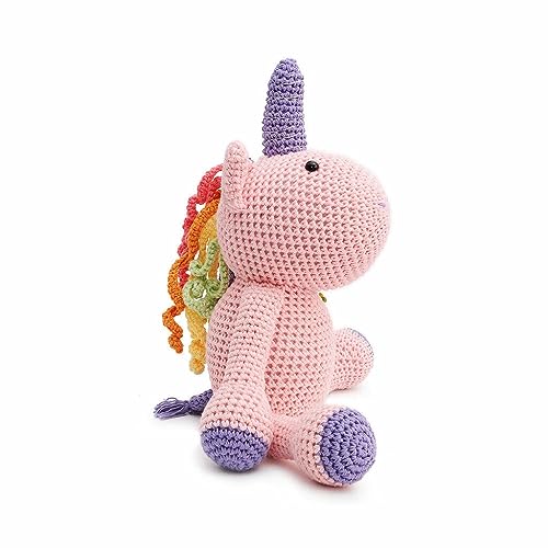 Pink Unicorn with Rainbow Mane Handmade Amigurumi Stuffed Knit Crochet Doll VAC