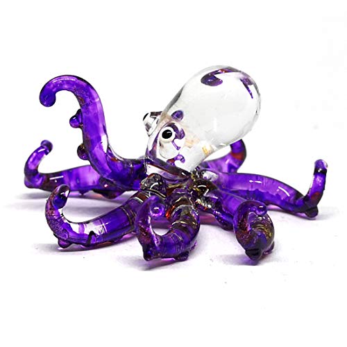 Glass Sea Octopus Figurine Miniature Hand Blown Purple Coastal Style Home Decor Gift Collectible