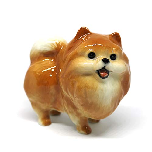 ZOOCRAFT Ceramic Miniatures Figurine Pomeranian Dogs Statue Standing Brown Pets Lovers Collectible