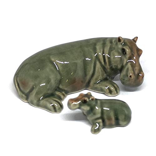 Ceramic Hippo Figurine Hand Painted Porcelain Terrarium Garden Decor Collectibles