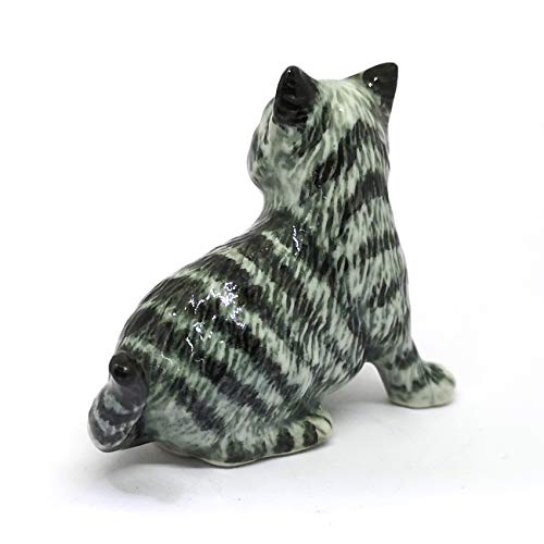 Collectible Ceramic Gray Tabby Cat Figurine Hand Painted Porcelain Statue Home Decoration Gifts Pet Lovers