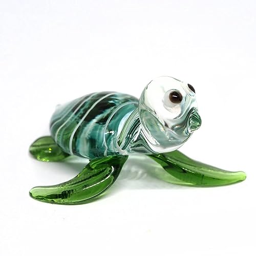 Handmade Sea Turtle Figurine Green Exquisite Hand Blown Glass Animal Perfect for Collectors Unique, Artisan Crafted Decorative