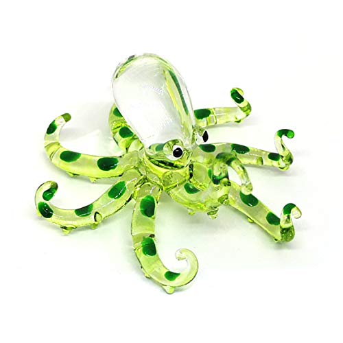 Glass Sea Octopus Figurine Green Miniature Hand Blown Coastal Style Home Decor Gift Collectible