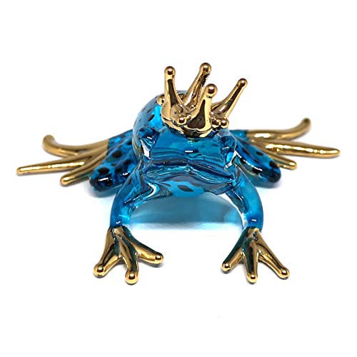 Prince Frog Glass Figurines Collectibles Blue Hand Blown Painted Art Animals Miniature Garden Decor Statue Animal