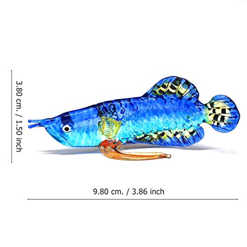 Tropical Glass Arowana Fish Figurine Blue Hand Blown Lampwork Collectible Miniature Aquarium Decor