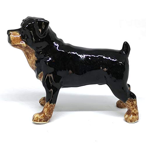 Rottweiler Ceramic Dog Figurine Miniatures Statue Standing Black Pets Lovers Collectible