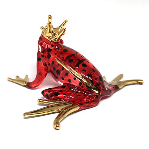 Prince Frog Glass Figurines Collectibles Red Hand Blown Painted Art Animals Miniature Garden Decor Statue Animal