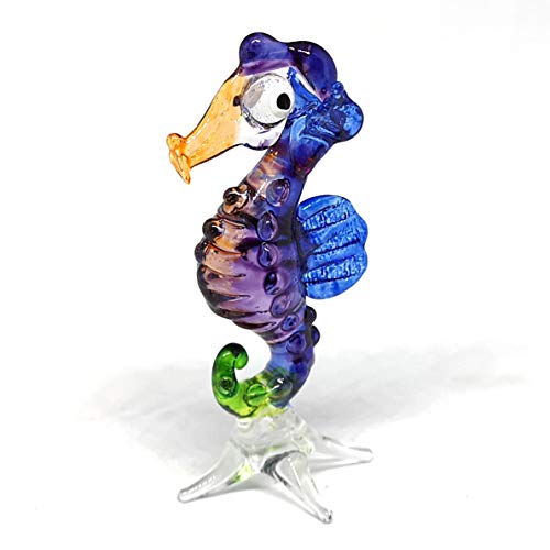 Blown Glass Seahorse Figurine Purple Collectible Miniature Aquarium Home Decor